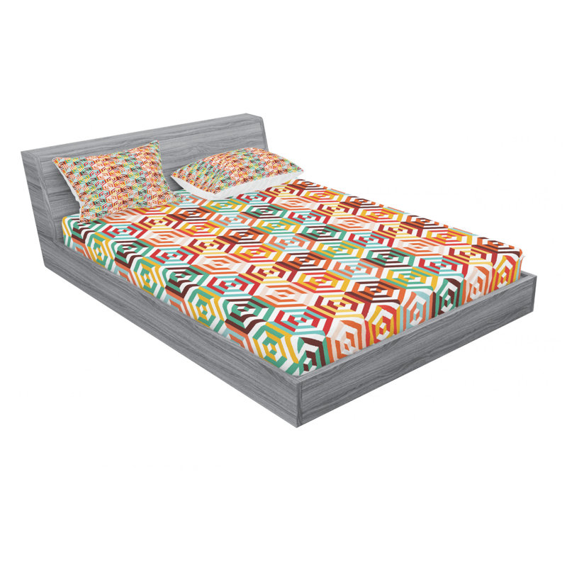 Microfiber Geometric Sheet Set, Full/Double Sheet Set with Fitted Sheet