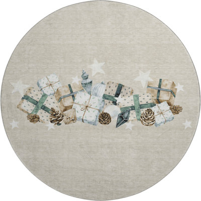 Premium Machine Washable Castillon AMF1825 Stars and Presents Holiday Rug