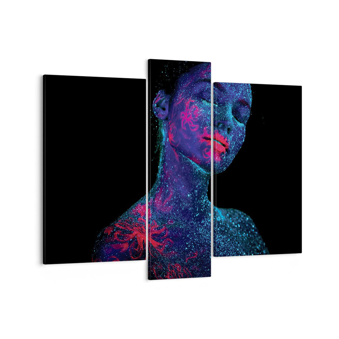 3-tlg. Leinwandbilder-Set Woman Ultraviolet Glitter