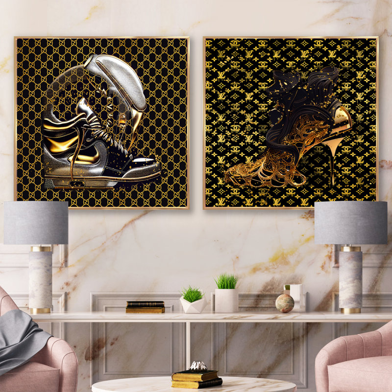 Chic Sneaker métallique - Ensemble de 2 colliers carrés, H 16 po x l 33 po, Cadre flottant doré