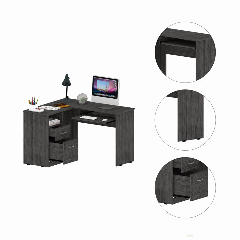 2-Drawer 1-Shelf L-Shaped Computer Desk(Desk), Light Gray
