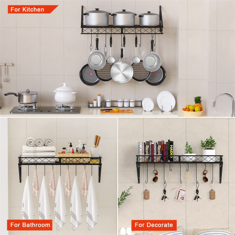 Iron Wall Mounted Pot Rack, Black