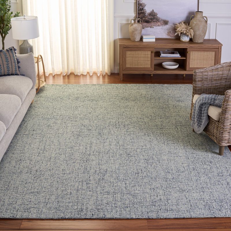 Abstract 175 Hand Tufted Wool/Cotton No Pattern Rug in Light Blue/Ivory, Rectangle 8' x 10'