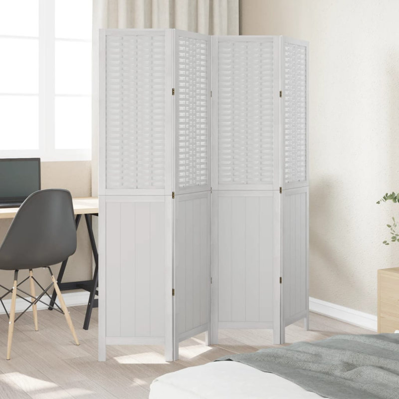  Paravent 5 panneaux en bois massif blanc Paulownia, Blanc, H 70,9 po x l 57,1 po x P 0,63 po, 4