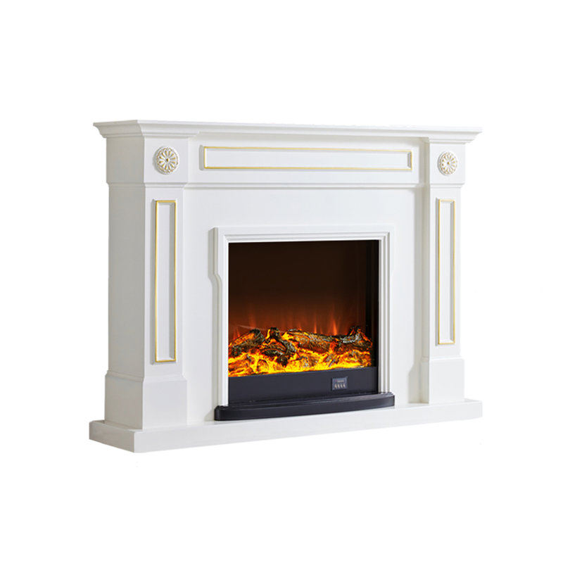 French retro-style simulated flame decorative fireplace, White
