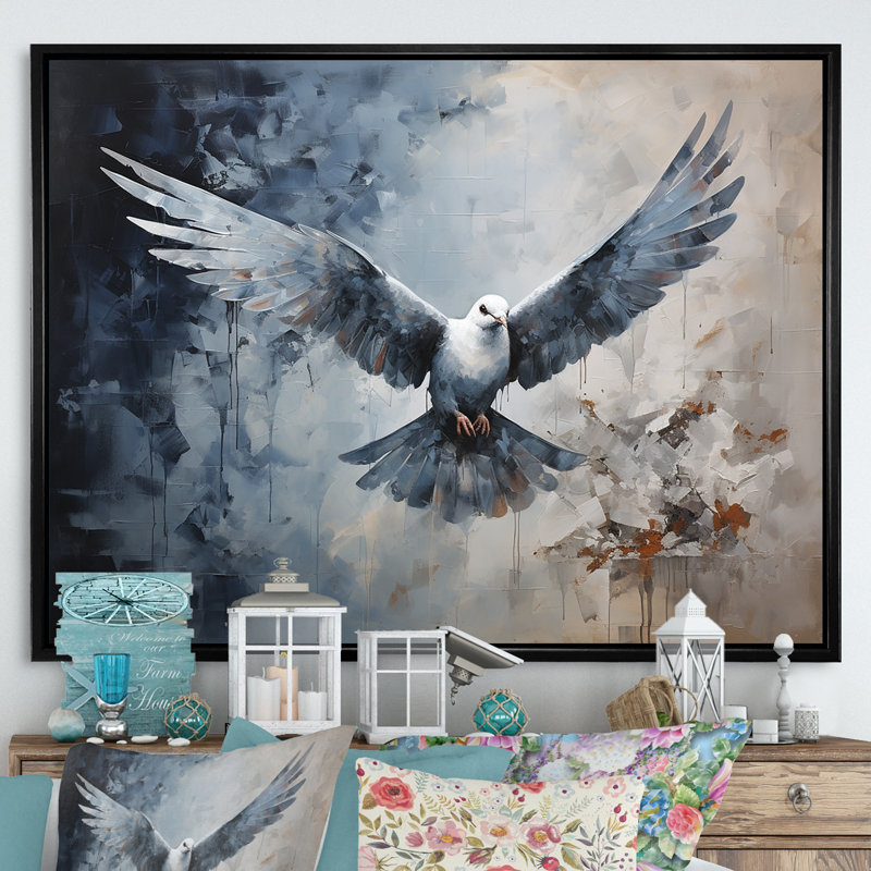 Minimalisme bleu colombe I sur toile, H 16 po x l 32 po, Cadre flottant noir
