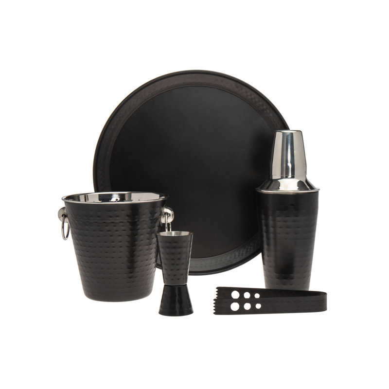 Hammered Fynch 5 Piece Bar Tool Set, Black/Silver