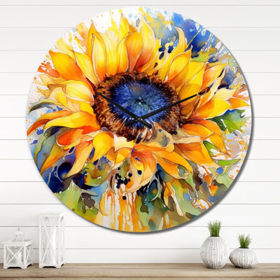 Horloge murale jaune et bleu doré