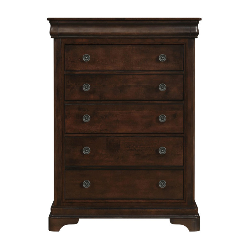 Altigarron Solid Wood 40'' W 5 - Drawer Dresser, Dark Cherry