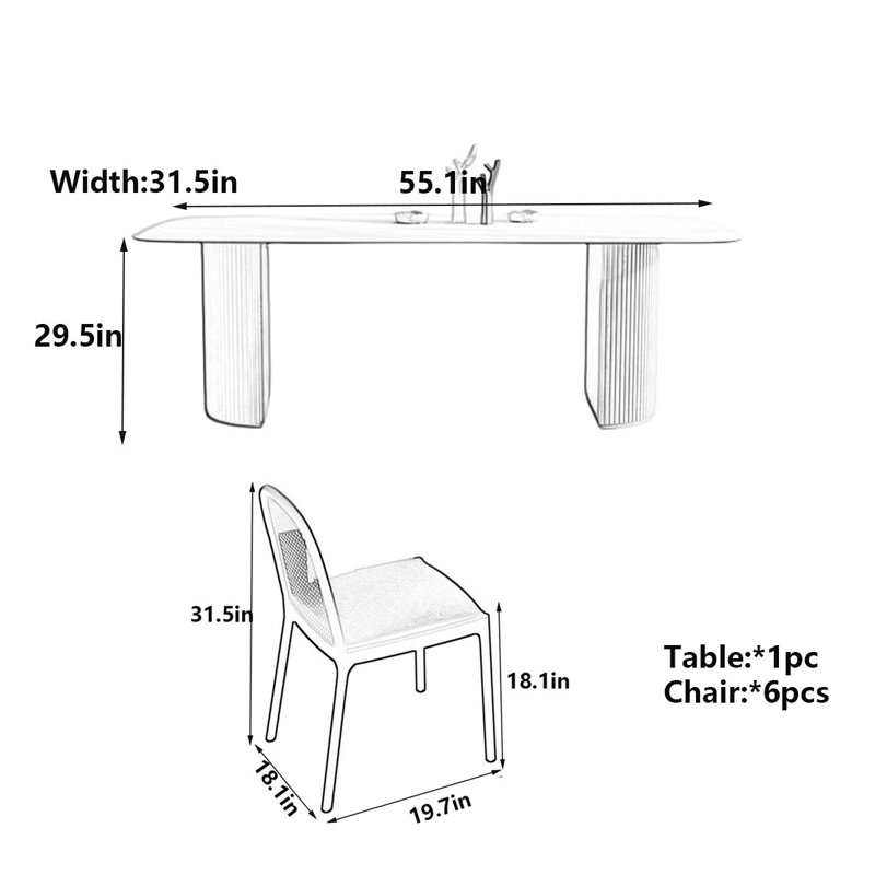 Table de salle à manger Elegant Rock, H 29,5 po x L 55,1 po x l 31,5 po