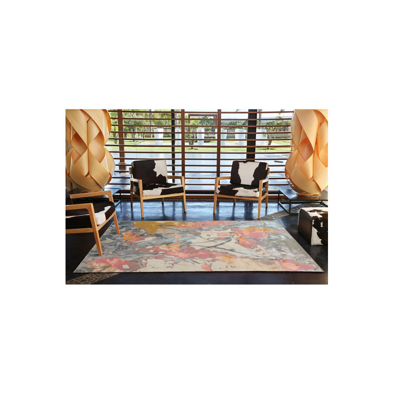 Tapis rose à motif abstrait multicolore à motif abstrait rose, Sous-tapis rectangulaire 5 pi 1 po x 7 pi 7 po inc