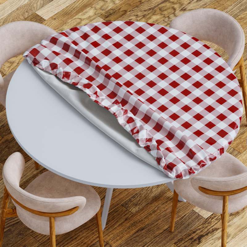 Vinyl Picnic Fited Tableclth Round, 36" L x 36" W, Burgundy