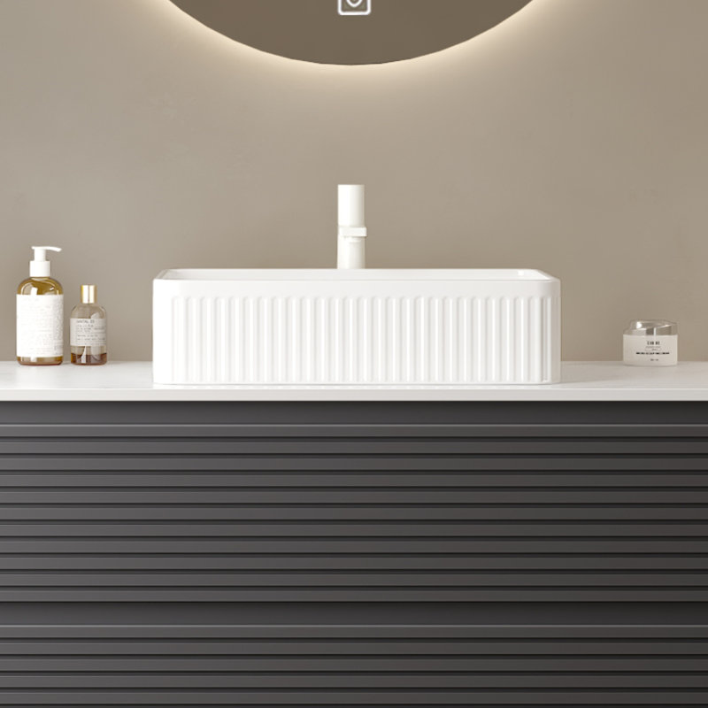 Lavabo de salle de bain rectangulaire en céramique rayé 20 po, blanc | Idée de cadeau