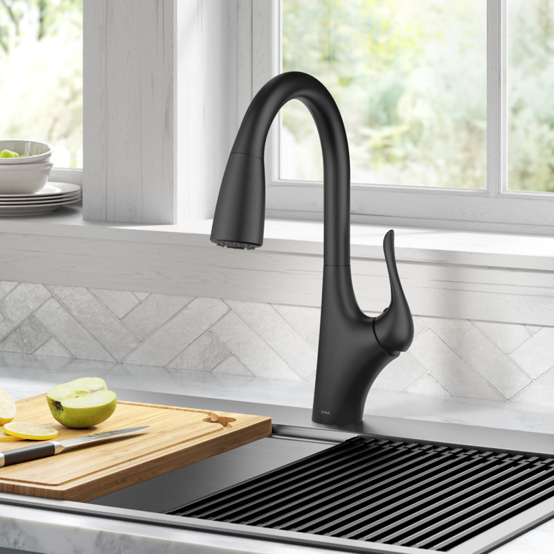 Robinet de cuisine à poignée simple Merlin, Noir mat