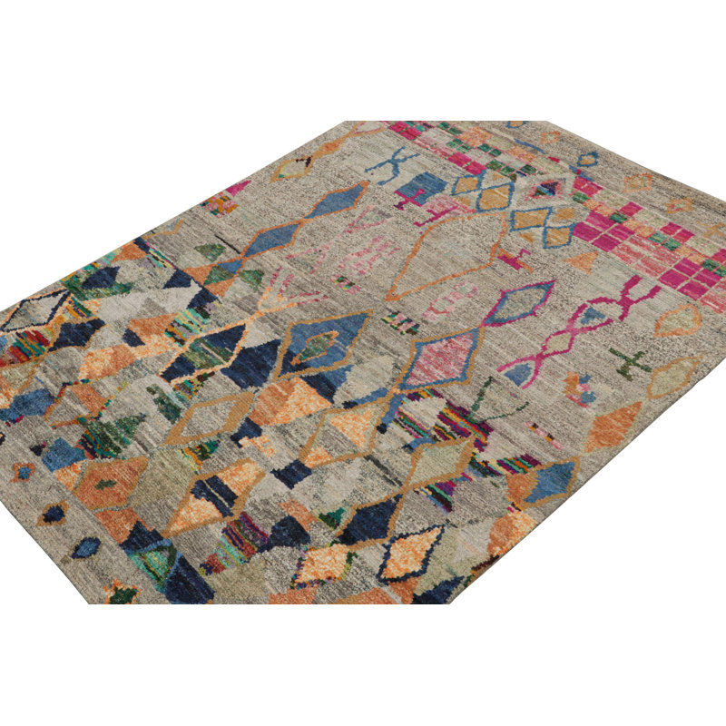 Moroccan Hand Knotted Geometric Area Rug, Rectangle 8' x 10'