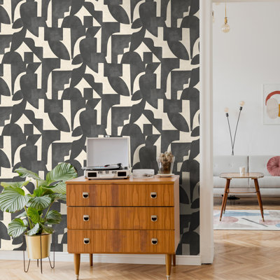 Abstract Angles Cream & Charcoal Non-Woven Wallpaper