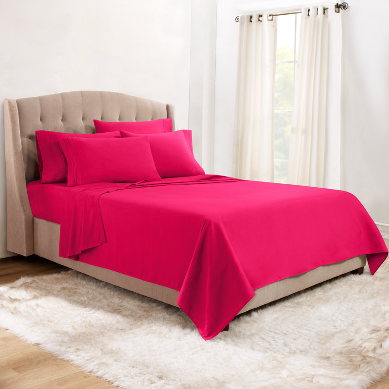 Microfiber Sheet Set, Hot Pink, Full Sheet Set + 1 Fitted Sheet + 4 Pillowcases