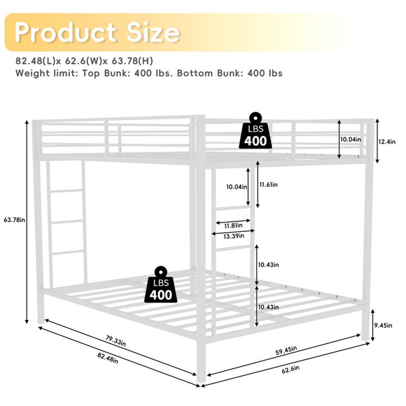 Multi-Functional Square Tube Iron Bunk Bed,  Robust Metal Frame Resists Wear, Ideal for Optimizing Vertical Space