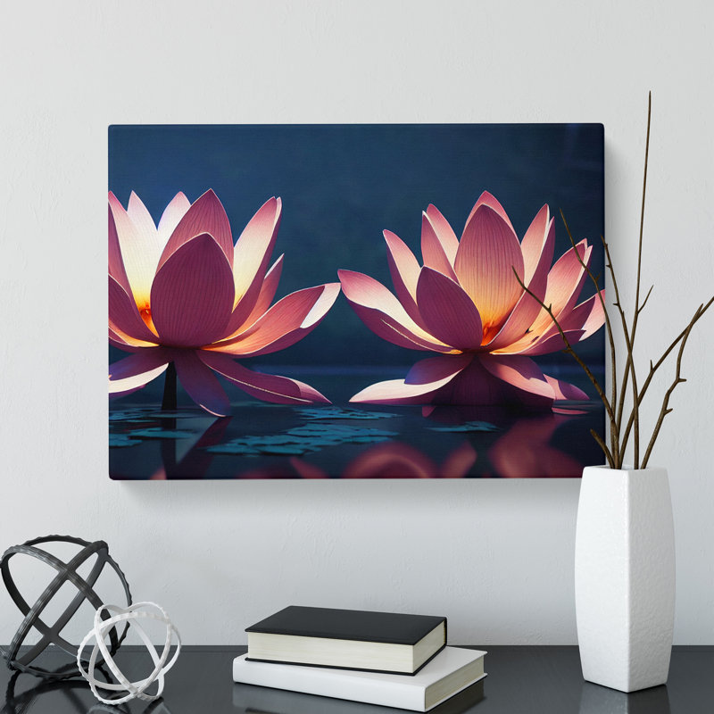 Luxurious Lotus Flowers - Wrapped Canvas Print, 35cm H x 50cm W x 3cm D