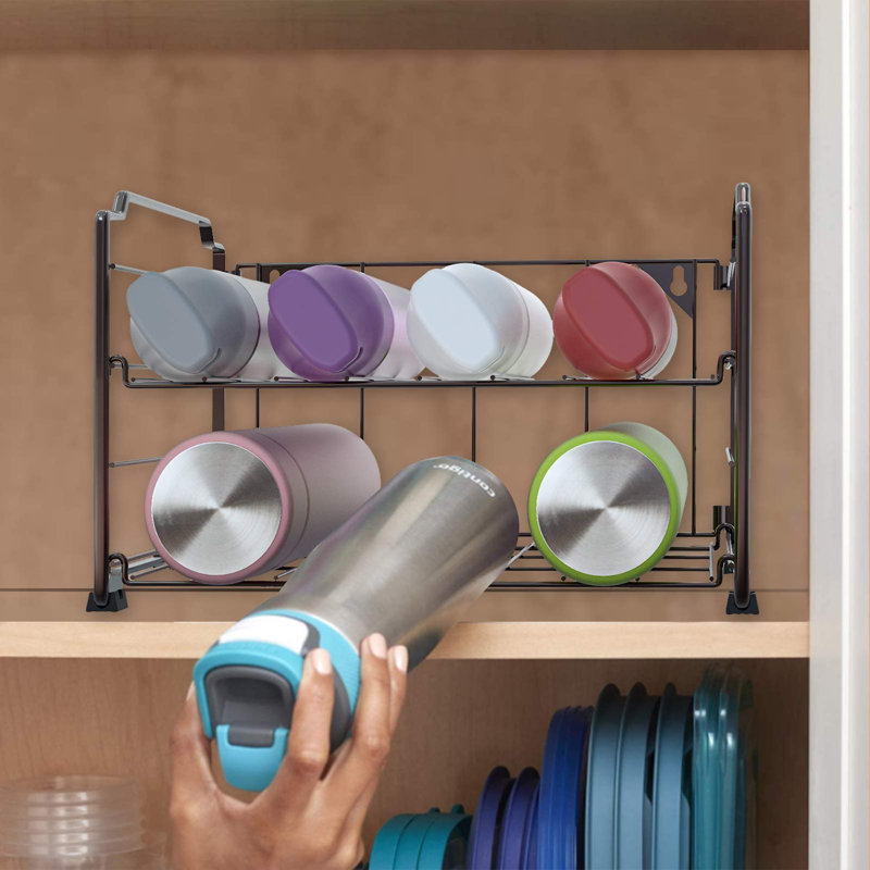 Ensemble de 2 supports de rangement pour bouteilles d'eau réglables, support de rangement pour bouteilles d'eau empilable à 2 niveaux pour comptoirs de cuisine, garde-manger, armoire, argent