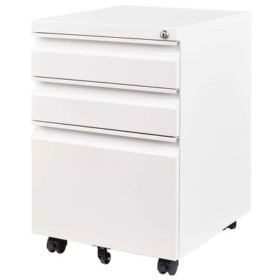 Lockable 3 Drawer File Cabinet For Home Office, White. Fully Assembled Metal Construction. Accommodates Letters/Legal/A4. Secure Document Storage Area. Drawers Have A Removable Pencil Tray.