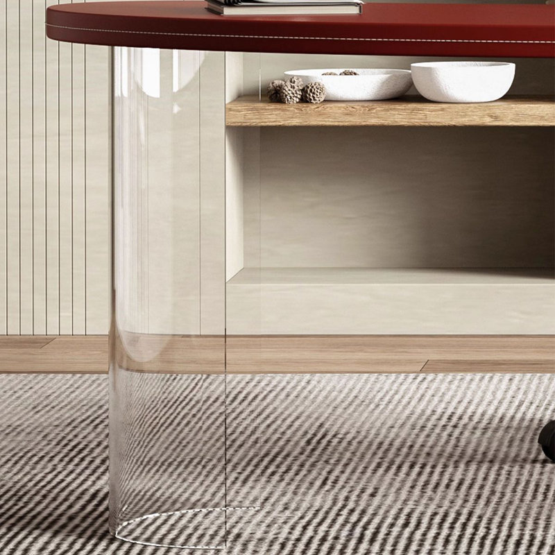 Bureau 2 tiroirs rouge + noir + bois franc incurvé + acier Barenia + acier + acrylique, H 29,53 po x l 70,87 po x P 30,31 po