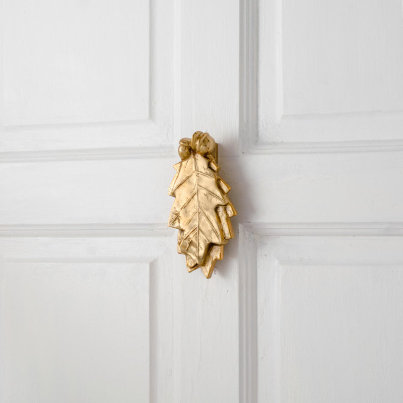 Heurtoir de porte en laiton massif Oak Leaf 6H x 3W