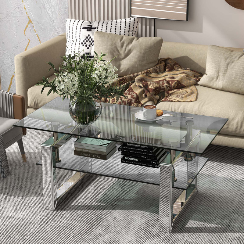 Table basse transparente en verre trempé