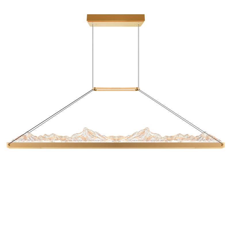 Lustre en laiton 48 po avec plafonnier DEL en verre texturé pour salle à manger et salon, Laiton
