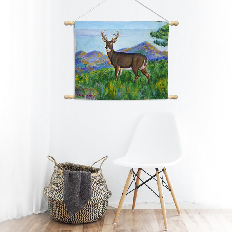 Rustic Polyester Deer in Mountains Wall Hanging 24" x 30"