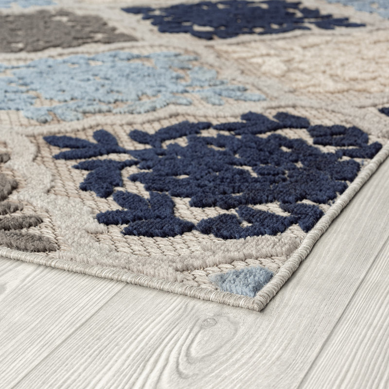 Tapis intérieur / extérieur bleu à tissage plat Abubakar, Rond 7 pi 11 po