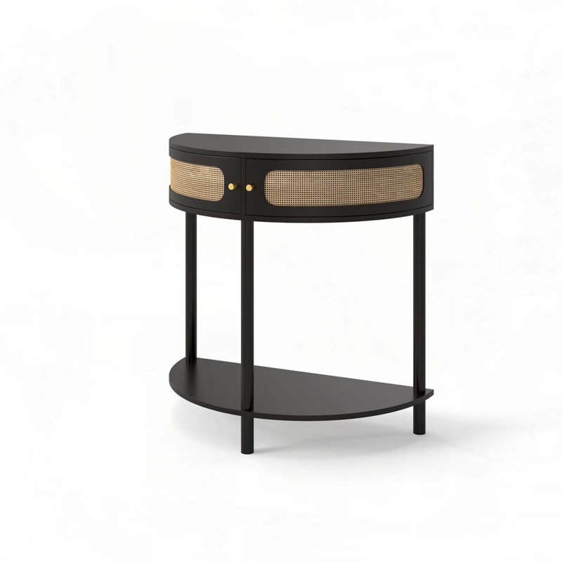 Wave-Pattern Console Table with 2 Storage Drawers and Bottom Shelf, Black