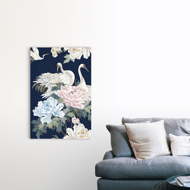 «Pearly White Cranes I» par Eva Watts - reproduction d'art, Toile tendue, H 48 po x l 32 po x P 1,25 po