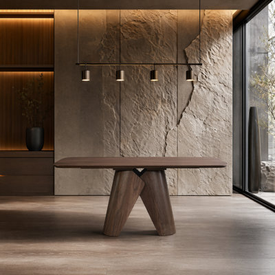 Firenze Contemporary Wood Dining Table with Sculptural Pedestal Base