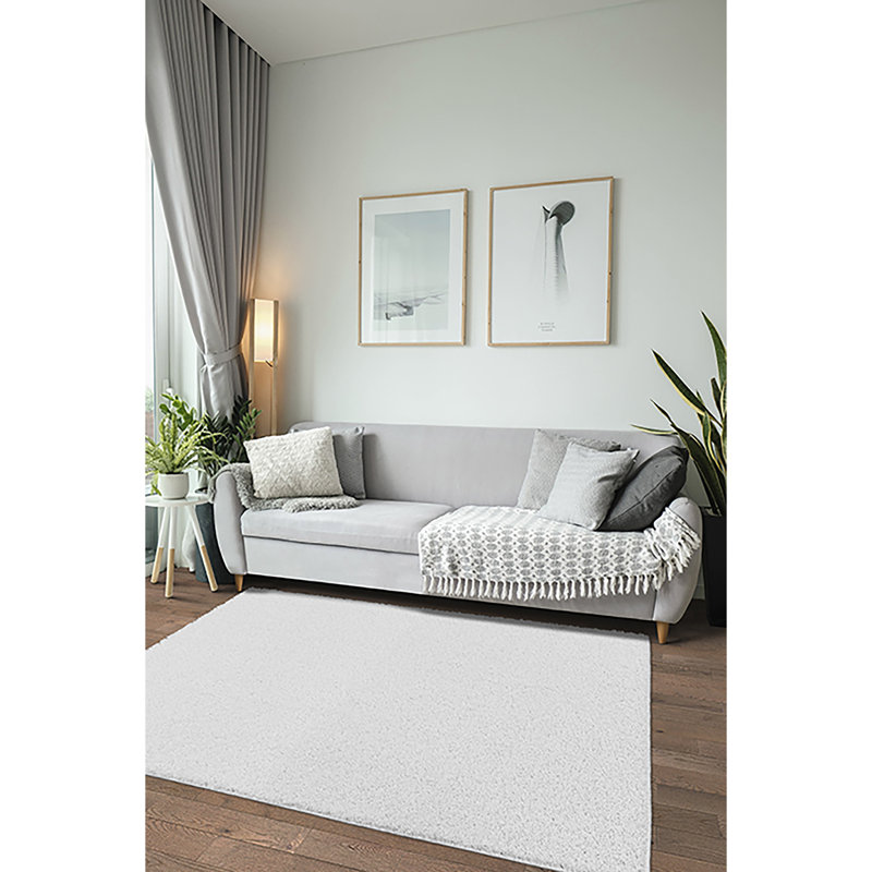 Tapis blanc uni en polypropylène Nobuyo, Rectangle 6 pi x 9 pi
