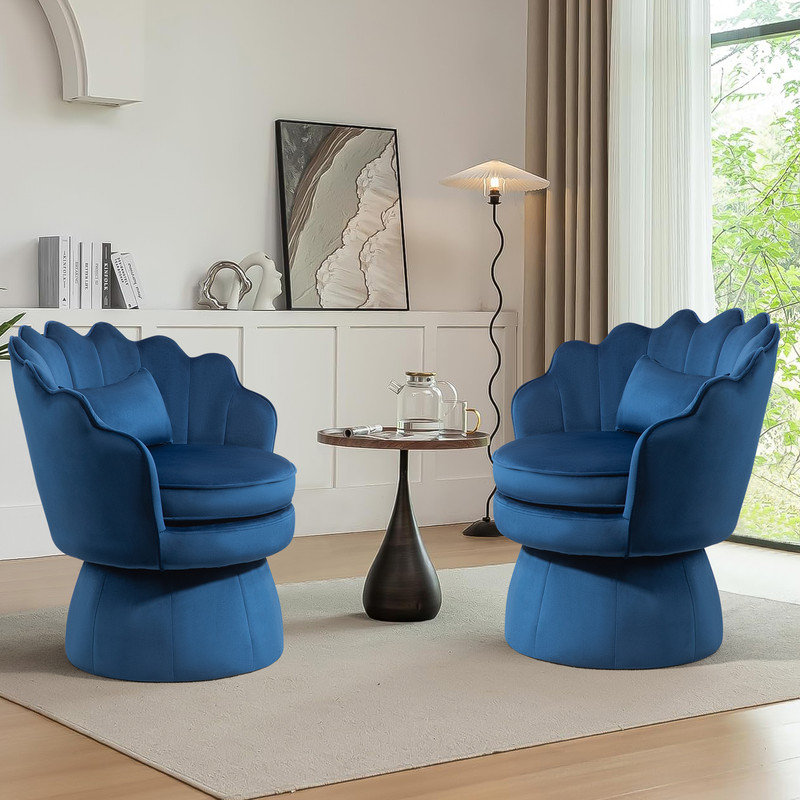 Fauteuil d'appoint rembourré et pivotant en velours, Velours bleu