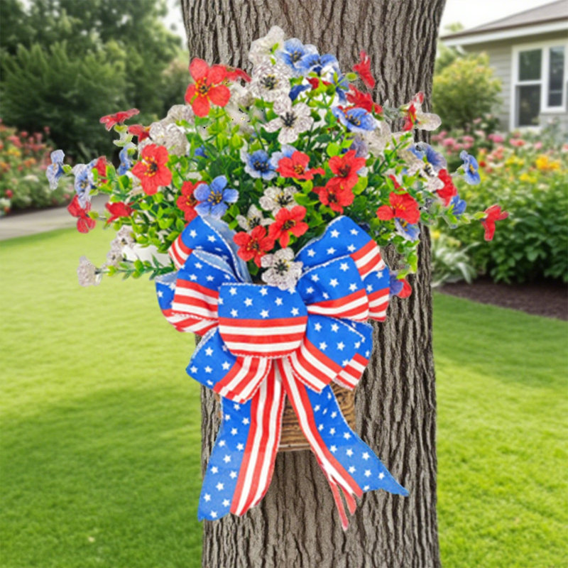Panier suspendu patriotique artificiel - décorations de porte d'entrée du 4 juillet, décorations de cour pour la fête de l'Indépendance, décoration intérieure patriotique