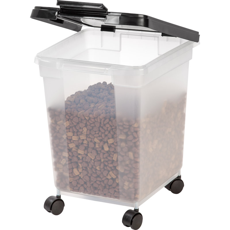 Clear and Black Airtight Plastic Food Storage Container with Casters, 32.5 Qt
