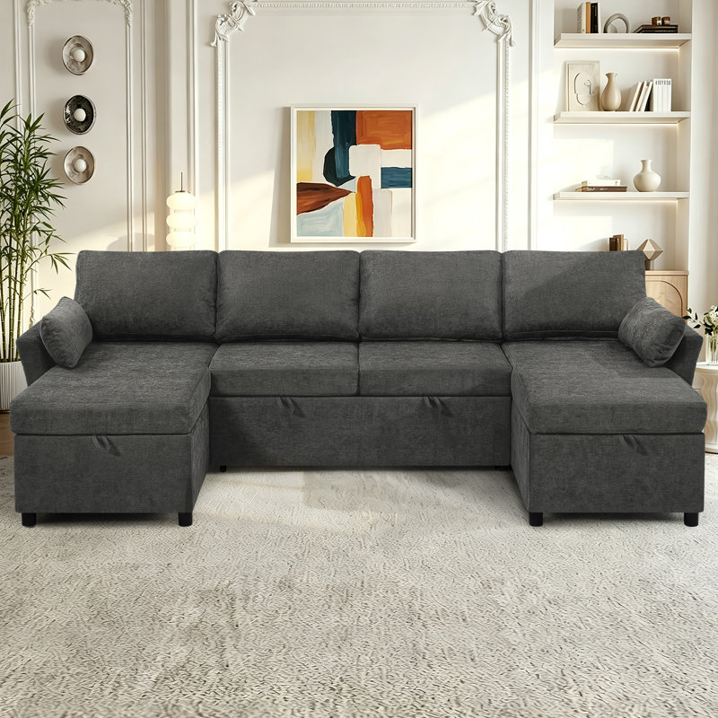 4 Seater Fabric Sofa Bed, Gray Fabric