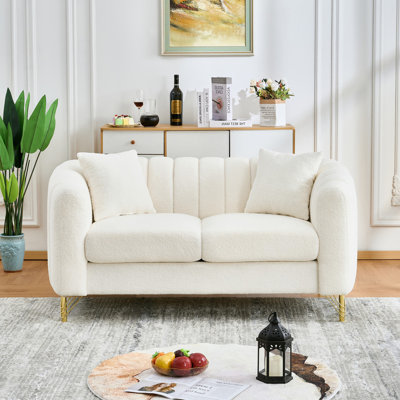 Oversized Luxury Chenille 2 Seater Deep Tufted Sofa With Gold Metal Legs For Comfortable Living And Socializing