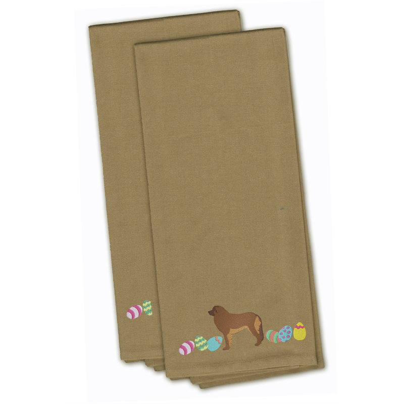 Serviette de cuisine à thé brodé leonberger pâques, Brun clair, H 28 po x l 19 po x P 0,1 po