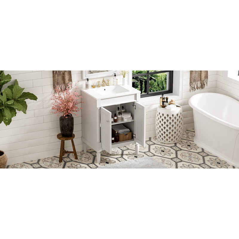 De meuble-lavabo moderne "- lavabo simple avec lavabo supérieur et armoire de rangement à 2 niveaux, grandes tablettes pour l'organisation