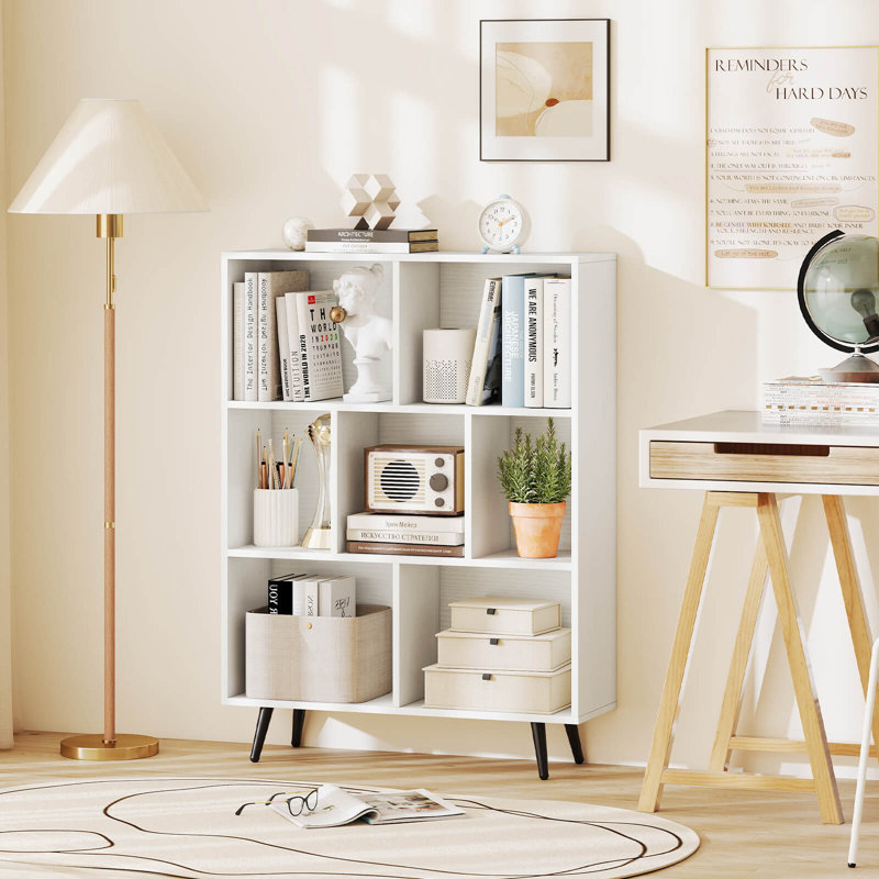 7 Cube Bookcase 3-Tier Modern Storage Organizer with 4 Metal Legs Bookshelves
