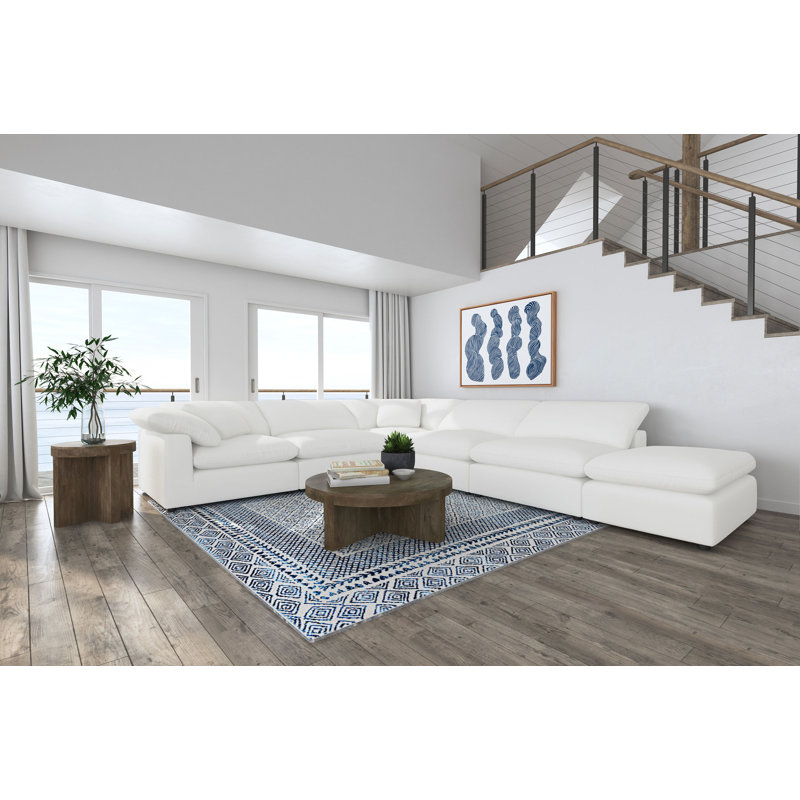 Canapé modulaire rembourré ivoire 6 pièces Keyes Boucle, Polyester blanc