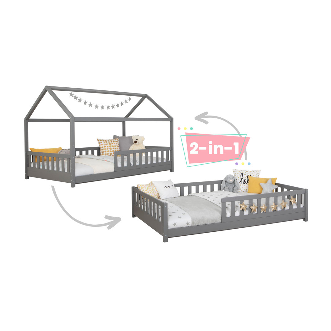 Hausbett Duo 90x200 mit Rausfallschutz aus Kiefer massiv