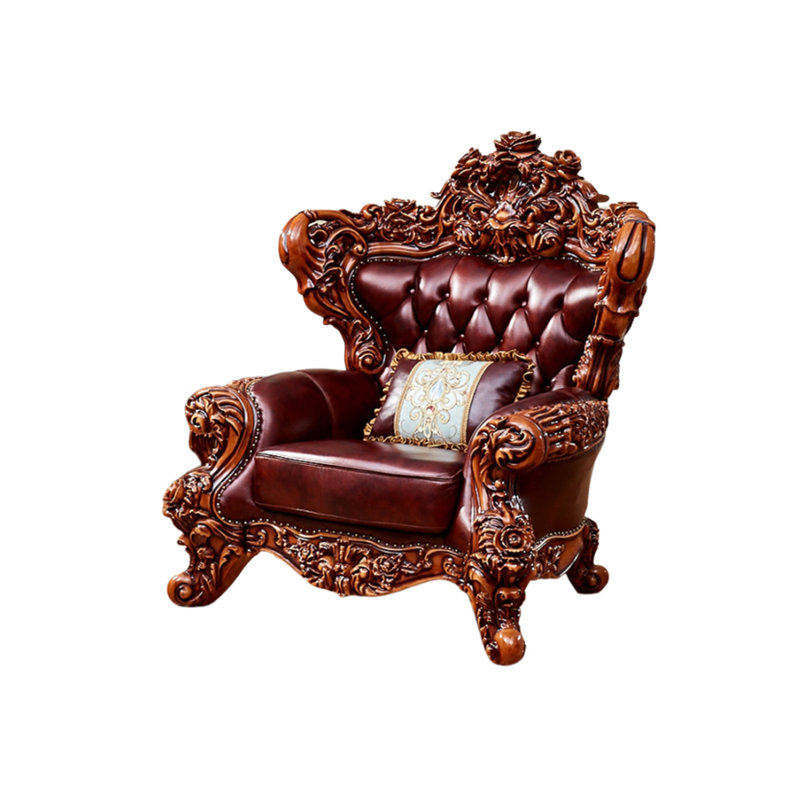 Fauteuil de style européen en bois massif sculpté avec canapé capitonné de 55,12 po de largeur