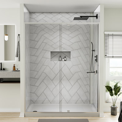 56-60" Wide X 71" High Pivot Semi-Frameless Shower Door With Clear Glass