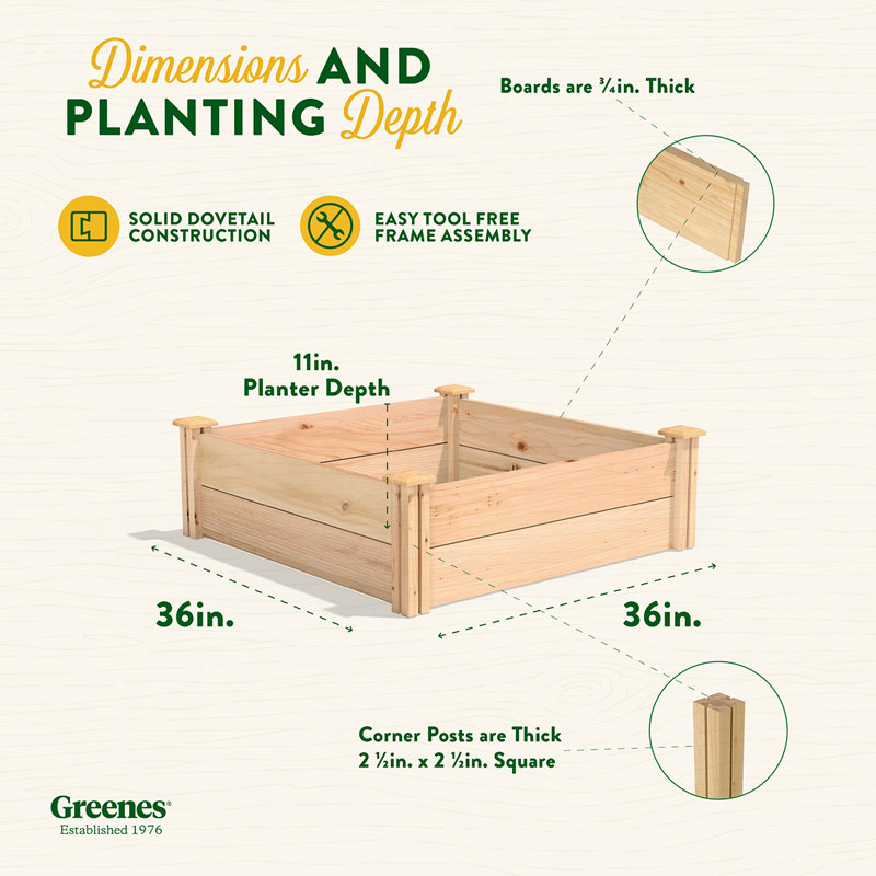 Premium Cedar Raised Garden Bed, 11" H x 36" H x 36" D