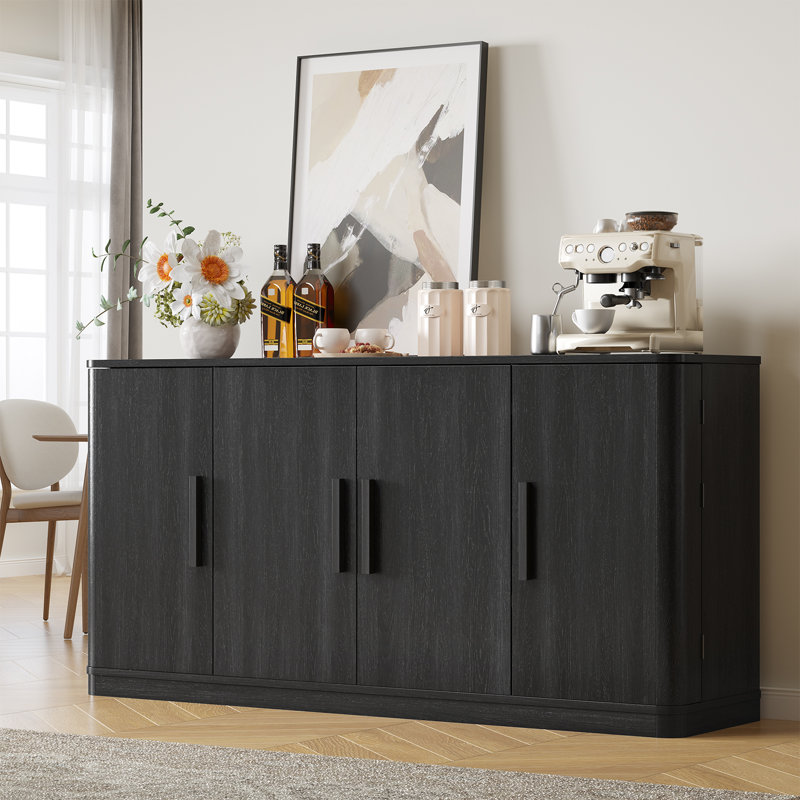 Buffet incurvé de 63 po à 4 portes avec tablettes réglables pour la salle à manger, le salon et le vestibule