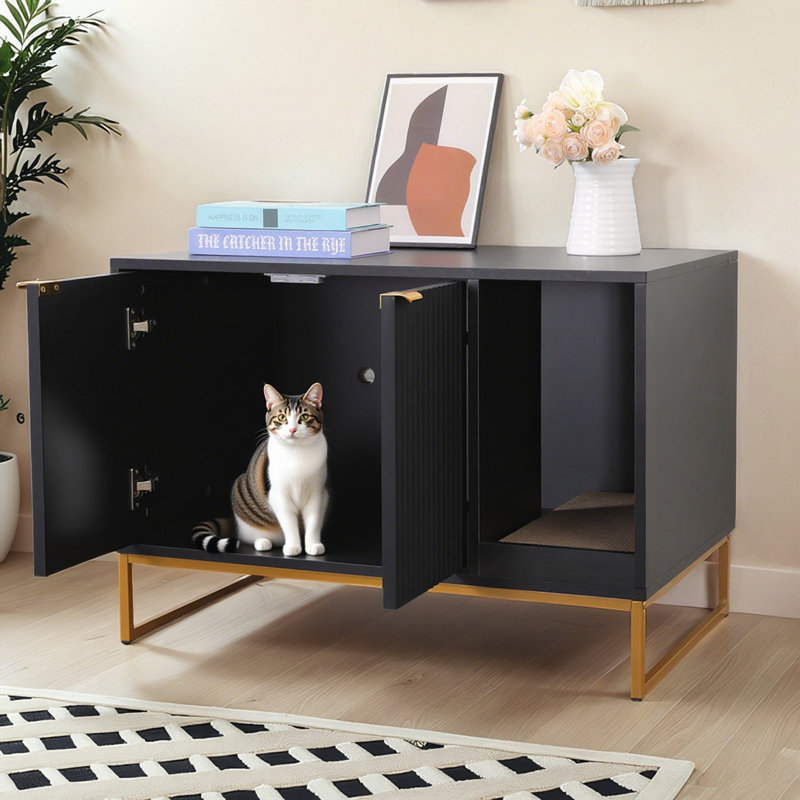 Enceinte de litière 32 po noire moderne, Noir